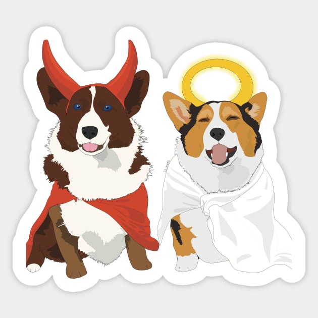 Corgi Devil and Angel Sticker by The Sword and The Stoned